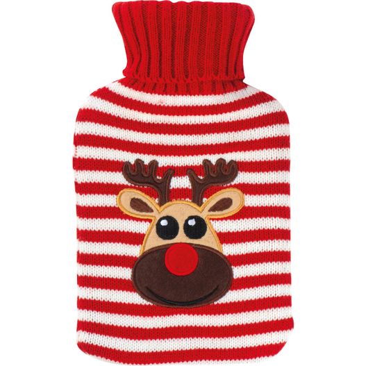 eine heiße wasserflasche mit einem rentiere gesicht darauf Weihnachtswärmflasche Dourados (Bild 1)
