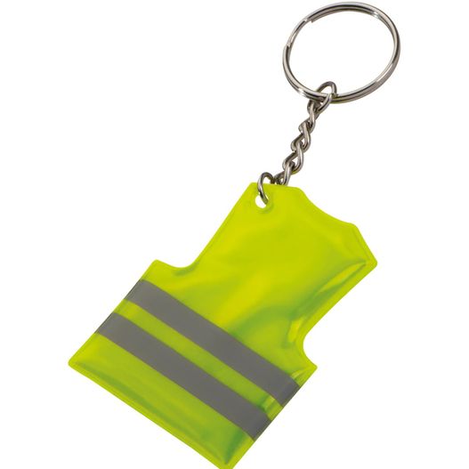 eine gelbe reflektierende weste schlüsselanhänger mit einem reflektierenden streifen Schlüsselanhänger Speedy (Bild 1)