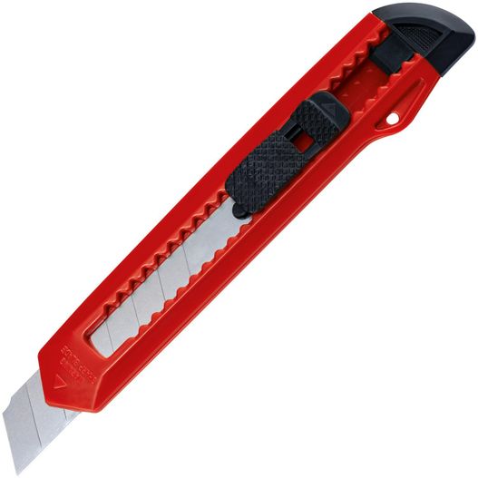 ein rotes und schwarzes messer mit schwarzem griff Großes Kartonmesser Quito (Bild 1)