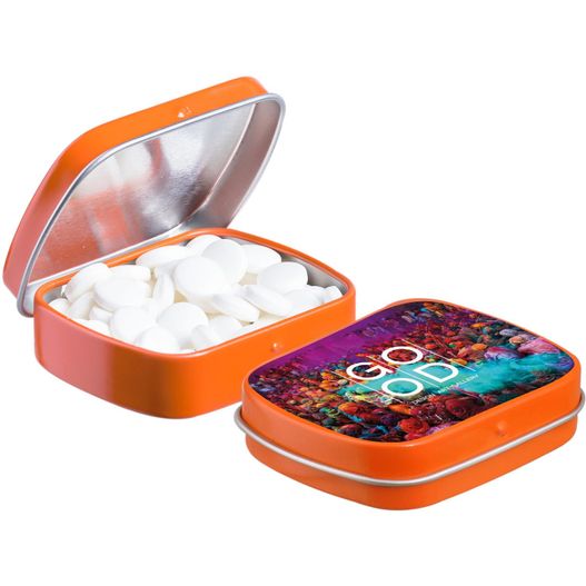 Produktabbildung Mini Klappdeckeldose mit Pfefferminz Mini Klappdeckeldose mit Pfefferminz (Bild 1)