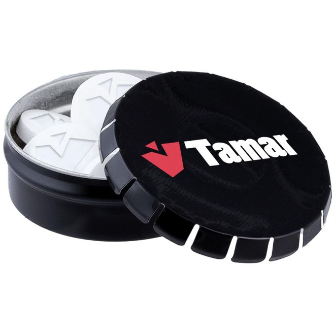 Produktabbildung Mini Klick-Klack Dose mit Logo Pfefferminz Mini Klick-Klack Dose mit Logo Pfefferminz