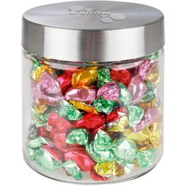 Glas 0,9 L mit Süßigkeiten, mit Prägung