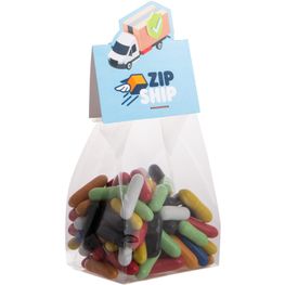 Produktabbildung Blockbeutel mit Headerkarte in Ihrer eigenen Form und 100 Gramm Süßigkeiten Blockbeutel mit Headerkarte in Ihrer eigenen Form und 100 Gramm Süßigkeiten