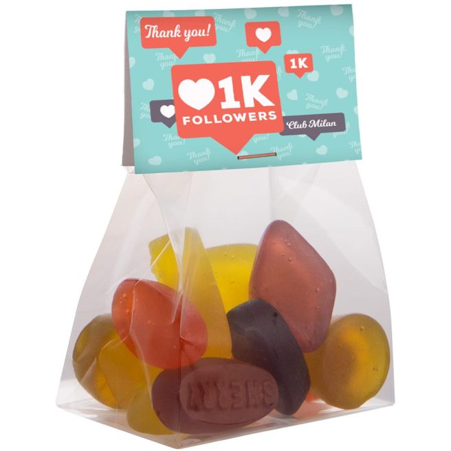 Produktabbildung Blockbeutel mit Topkarte und 50 g Süssigkeiten Blockbeutel mit Topkarte und 50 g Süssigkeiten