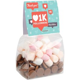 Blockbeutel mit Topkarte und heißer Schokoladenmischung