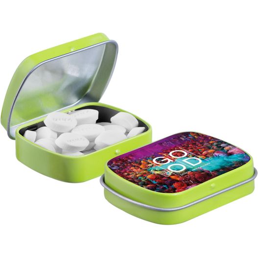 Produktabbildung Mini Klappdeckeldose mit Pfefferminz Mini Klappdeckeldose mit Pfefferminz (Bild 1)