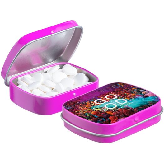 Produktabbildung Mini Klappdeckeldose mit Pfefferminz Mini Klappdeckeldose mit Pfefferminz (Bild 1)