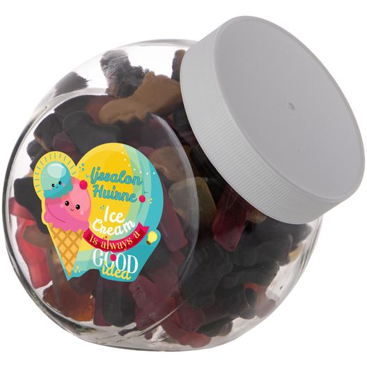 Produktabbildung Medium Glas 0,9 Liter gefüllt mit Süßigkeiten Medium Glas 0,9 Liter gefüllt mit Süßigkeiten (Bild 1)