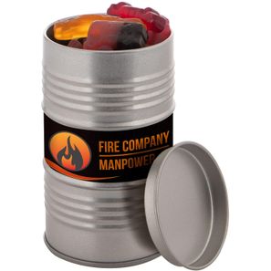 Ölfass, gefüllt mit Süßigkeiten