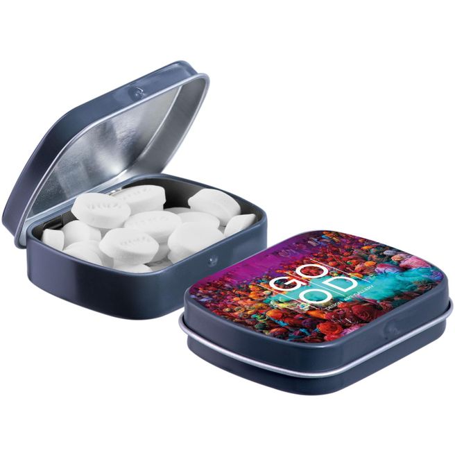 Produktabbildung Mini Klappdeckeldose mit Pfefferminz Mini Klappdeckeldose mit Pfefferminz