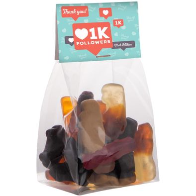 Produktabbildung Blockbeutel mit Topkarte und 100 g Süssigkeiten Blockbeutel mit Topkarte und 100 g Süssigkeiten