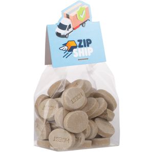 Blockbeutel mit Headerkarte in Ihrer eigenen Form und 100 Gramm Süßigkeiten