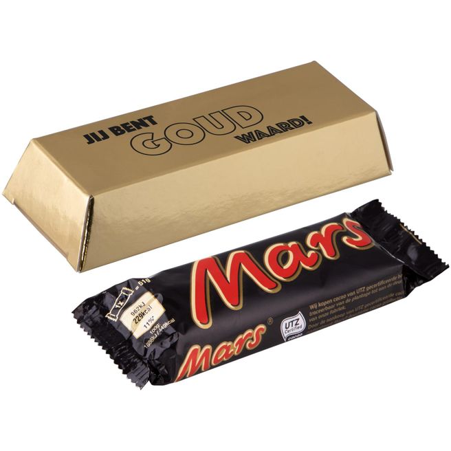Goldbarren mit 1 Mars-Riegel