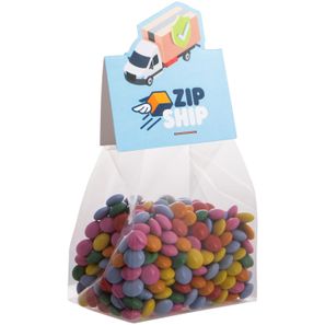 Blockbeutel mit Headerkarte in Ihrer eigenen Form und 100 Gramm Süßigkeiten