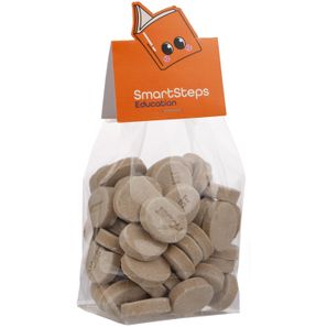 Blockbeutel mit Headerkarte in Ihrer eigenen Form und 150 Gramm Süßigkeiten