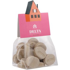 Blockbeutel mit Headerkarte in Ihrer eigenen Form und 50 Gramm Süßigkeiten