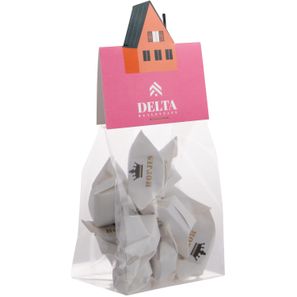 Blockbeutel mit Headerkarte in Ihrer eigenen Form und 50 Gramm Süßigkeiten