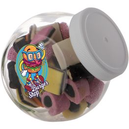 Kleines Glas 0,4 Liter gefüllt mit Süßigkeiten