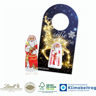 Schokokarte „Business“ Türanhänger mit Lindt Weihnachtsmann