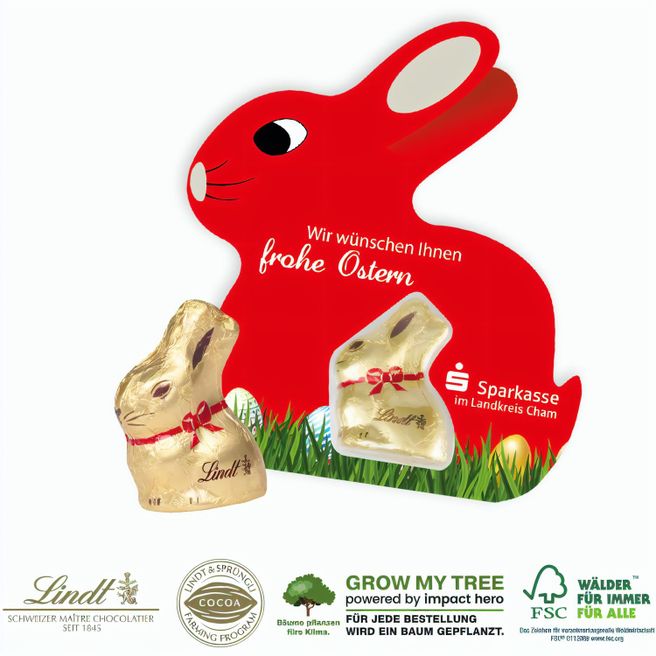 Produktabbildung Schokokarte-Hase mit Lindt Goldhase Schokokarte-Hase mit Lindt Goldhase
