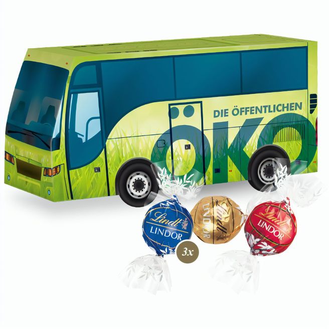 Produktabbildung 3D Präsent "Bus" mit Lindor Pralinés 3D Präsent "Bus" mit Lindor Pralinés