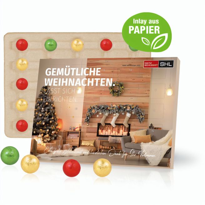 Tisch-Adventskalender mit Fairtrade® Schokolade, Inlay aus Papier