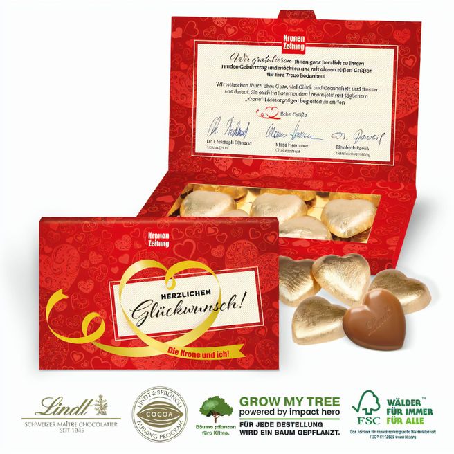 Präsentbox „Business” mit Lindt Schokoherzen