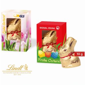 Werbekartonage mit Goldhase, 10 g