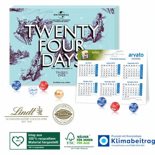 „2 In 1“ Adventskalender Lindt Minis mit Jahresplaner, Inlay aus 100% Recyceltem Material (Bild 1)