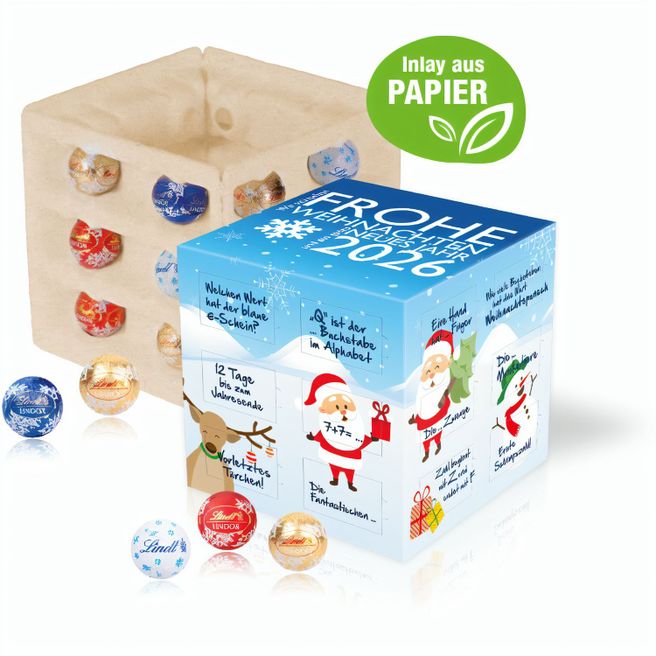 Produktabbildung Adventskalender "Cube" mit Lindt Schokolade mit Papier-Inlay Adventskalender "Cube" mit Lindt Schokolade mit Papier-Inlay