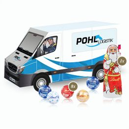 Produktabbildung 3D Präsent "Transporter" mit Lindt Minis und Nikolaus 3D Präsent "Transporter" mit Lindt Minis und Nikolaus