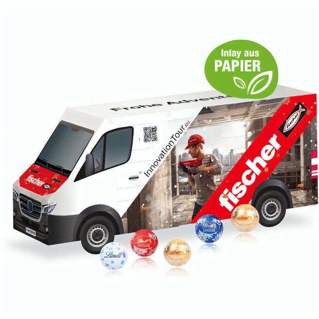Produktabbildung 3D Adventskalender "Transporter" mit Lindt Minis mit Papier-Inlay 3D Adventskalender "Transporter" mit Lindt Minis mit Papier-Inlay