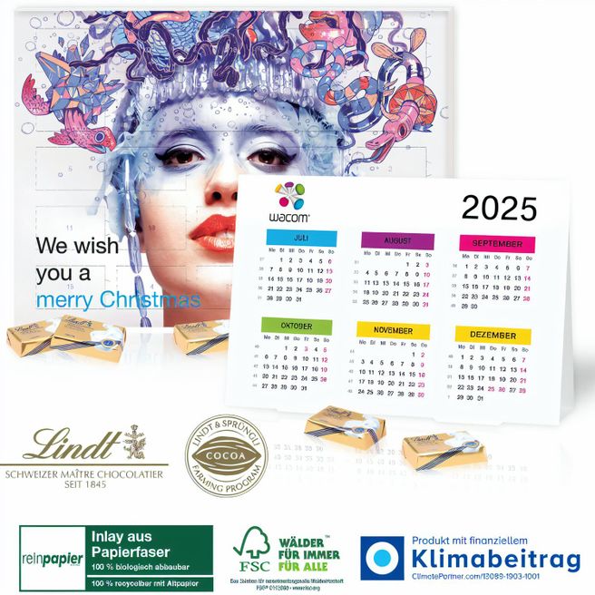 „2 In 1“ Adventskalender Lindt mit Jahresplaner, Inlay aus Papierfaser
