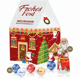 Produktabbildung 3D Präsent "Haus" mit Lindt Minis und Nikolaus 3D Präsent "Haus" mit Lindt Minis und Nikolaus