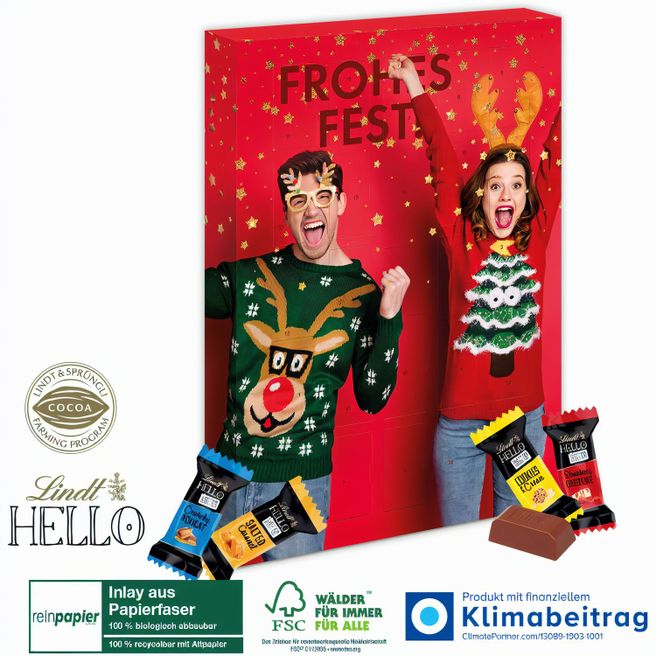 Adventskalender Lindt „HELLO“ Mini Stick Mix, Inlay aus Papierfaser