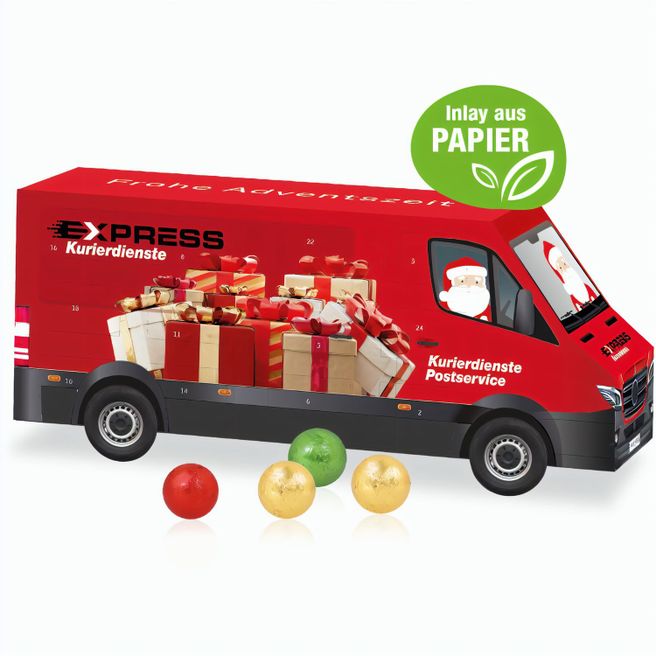 3D Adventskalender "Transporter" mit Fairtrade® Schokolade mit Papier-Inlay