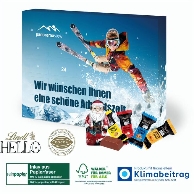 Adventskalender Lindt „HELLO“ Mini Stick Mix mit Santa, Inlay aus Papierfaser