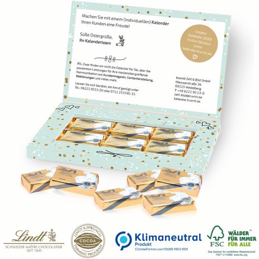 eine schachtel schokolade mit einem goldenen etikett Präsentbox „Business” mit Lindt Schokotäfelchen (Bild 1)