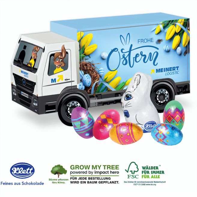 Produktabbildung 3D Präsent LKW Ostern mit Schokoladenmischung von Klett 3D Präsent LKW Ostern mit Schokoladenmischung von Klett