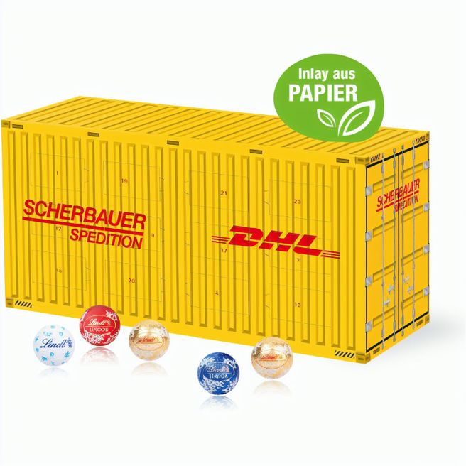 Produktabbildung 3D Adventskalender "Container" mit Lindt Schokolade mit Papier-Inlay 3D Adventskalender "Container" mit Lindt Schokolade mit Papier-Inlay