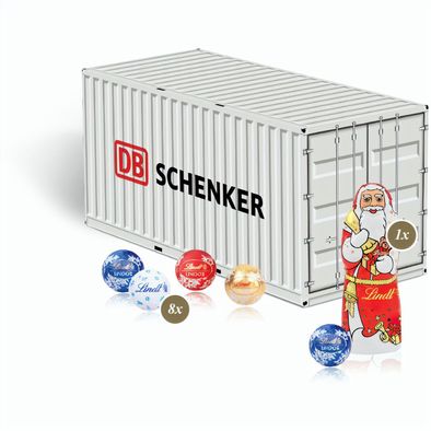 Produktabbildung 3D Präsent "Container" mit Lindt Minis und Nikolaus 3D Präsent "Container" mit Lindt Minis und Nikolaus