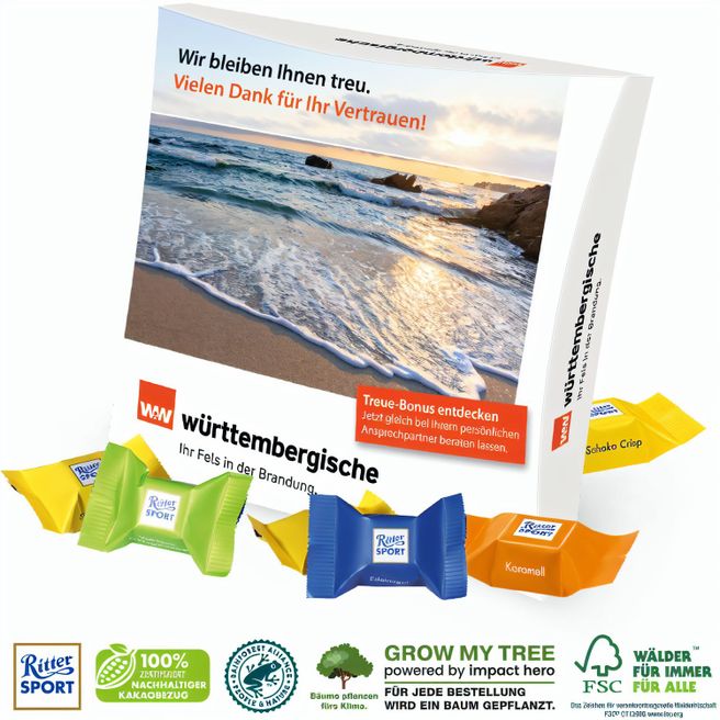 Präsentbox mit Ritter Sport Schokowürfel