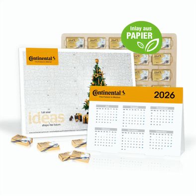 „2 in 1“ Marken-Adventskalender Lindt Schokolade mit Jahresplaner, Inlay aus Papier