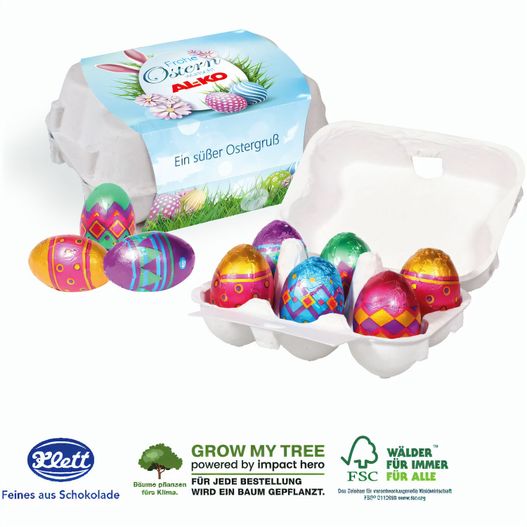 Produktabbildung Schoko-Eier 6er mit Klett Schokolade Schoko-Eier 6er mit Klett Schokolade (Bild 1)