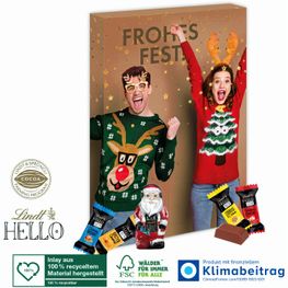 Adventskalender Lindt „HELLO“ Mini Stick Mix mit Santa, Inlay aus 100% recyceltem Material