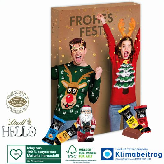 Adventskalender Lindt „HELLO“ Mini Stick Mix mit Santa, Inlay aus 100% recyceltem Material (Bild 1)