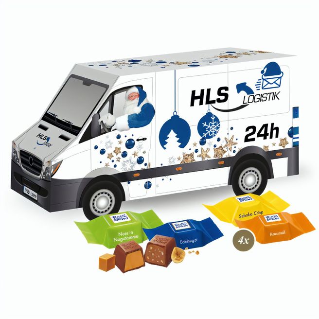 Produktabbildung 3D Präsent "Transporter" mit Ritter SPORT Schokowürfel 3D Präsent "Transporter" mit Ritter SPORT Schokowürfel