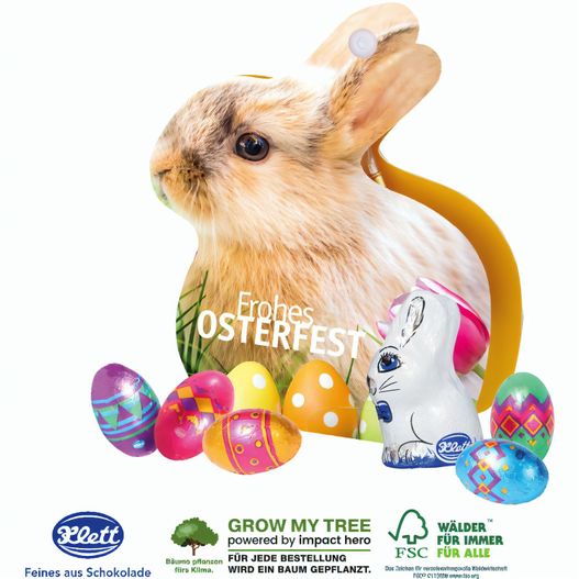 Produktabbildung Werbe-Hase mit Schokoladenmischung von Klett Werbe-Hase mit Schokoladenmischung von Klett (Bild 1)