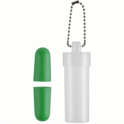 eine flasche mit einer kette und einer grünen pille Ohrstöpsel Plux (Bild 1)