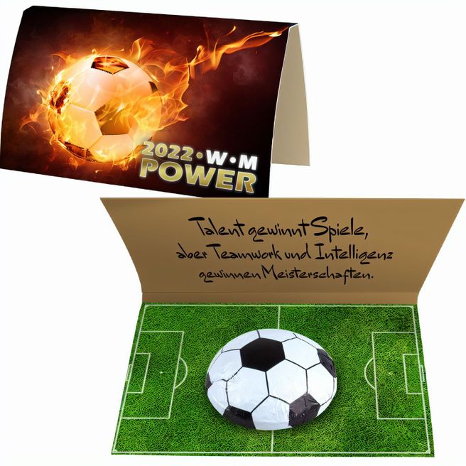 Produktabbildung Schoko-Fußbälle, ca. 13g, Werbekarte gefaltet Schoko-Fußbälle, ca. 13g, Werbekarte gefaltet